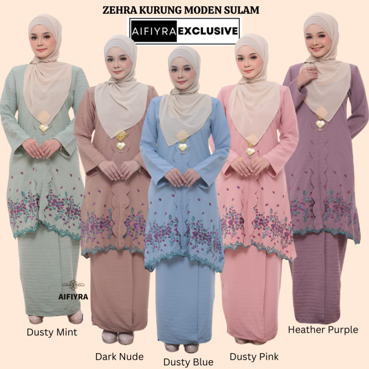 ZEHRA SEROJA SERA Baju Kurung Moden Sulam Cotton Mix Ironless