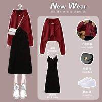 4 xl ladies age season suits female 2022 new hooded fleece loose show thin straps two-piece dress