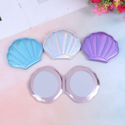 Shell Compact Mirror Makeup Mirror Portable PU Leather 1:2 Magnifier Make Up Mirrors Girls 2-Face Pocket Cosmetics Mirror 1PCS Mirrors