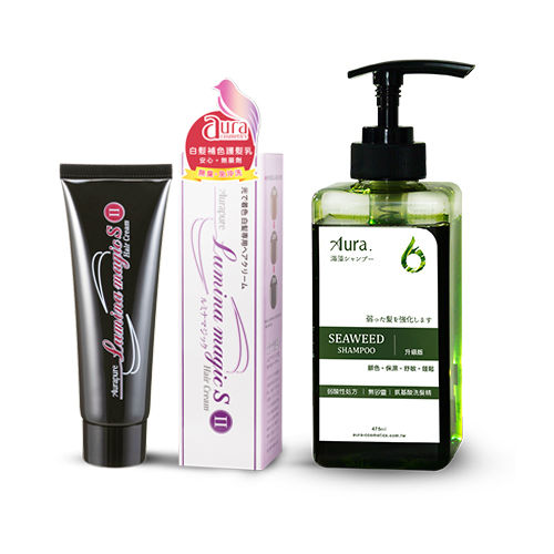 Japan Aura Seaweed Extract Shampoo 475ml +Lumina Magic S II Hair Cream 75g  日本制 Aura - 海藻洗发精 475ml 顾色持久 蓬松清爽+銀離子感光 白髮補色護髮乳75g | Lazada