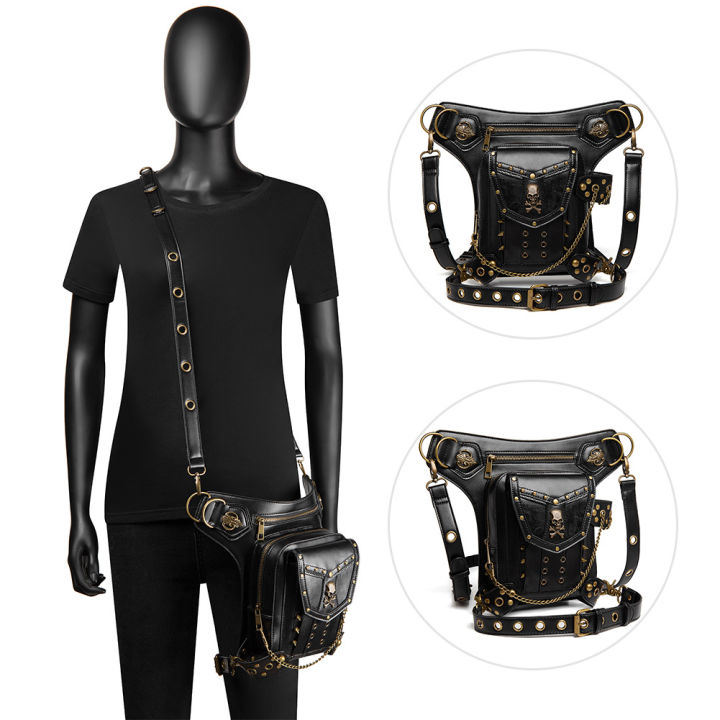 foreign-trade-new-street-trend-womens-shoulder-bag-skull-rivet-crossbody-motorcycle-bag-mobile-phone-running-bag