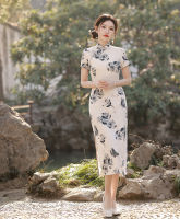 เซ็กซี่ผีเสื้อดอกไม้พิมพ์ซาติน Cheongsam Elegant R ผู้หญิงปุ่มทำด้วยมือ Qipao จีนทุกวัน Dress