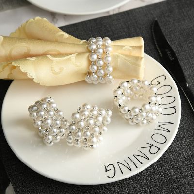 Gold Party Supplie Christening Bangle Bridal Holder Decor Shower Napkin Metal Pearls Rings Elegant Napkin Wedding Gift 6