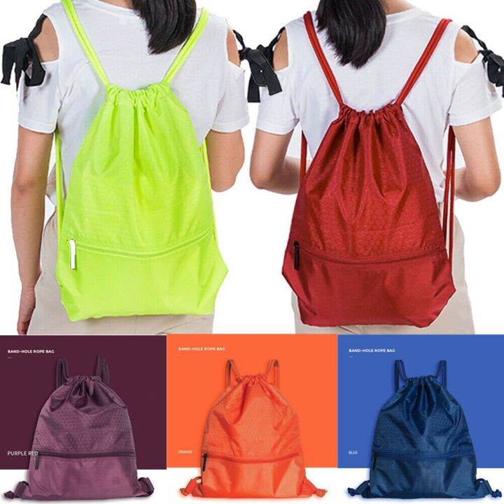 nylon-waterproof-bag-drawstring-backpack-gym-swim-school-sport-shoe-dance-bag