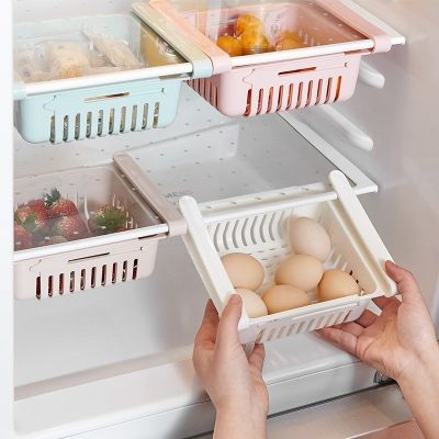 [สง่างาม] ปรับครัวตู้เย็นชั้นเก็บหน้าแรก Organizer ภาชนะบรรจุอาหารตู้เย็นลิ้นชักกล่องเก็บชั้นวางหดชั้นวาง