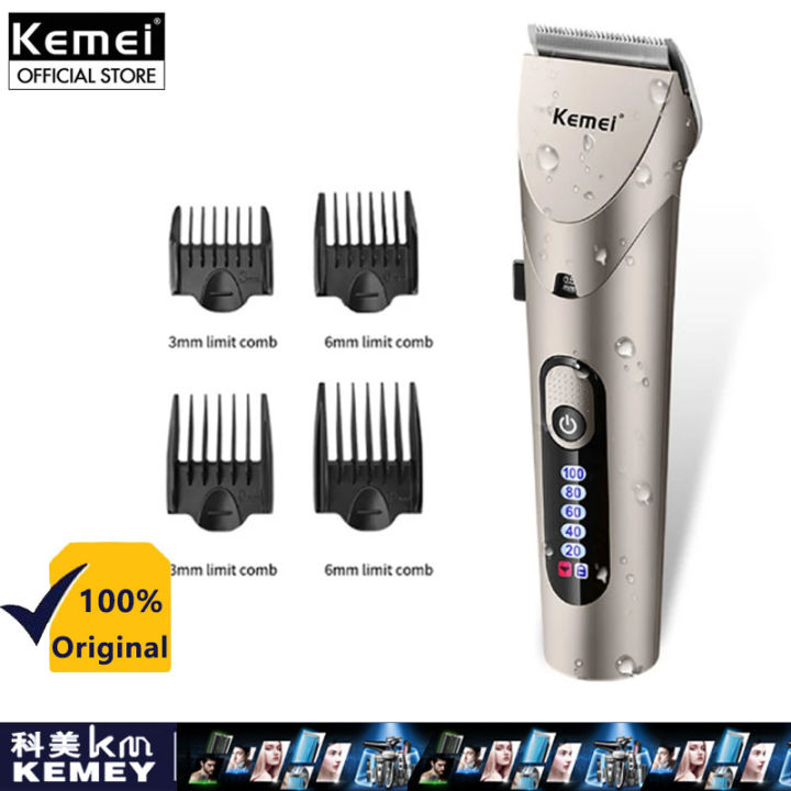 Kemei Professional Hair Clipper LED Electric Hair Trimmer Waterproof Men  Wireless Hair Cutting Machine Adjustable Blade Low Noise KM-1627 