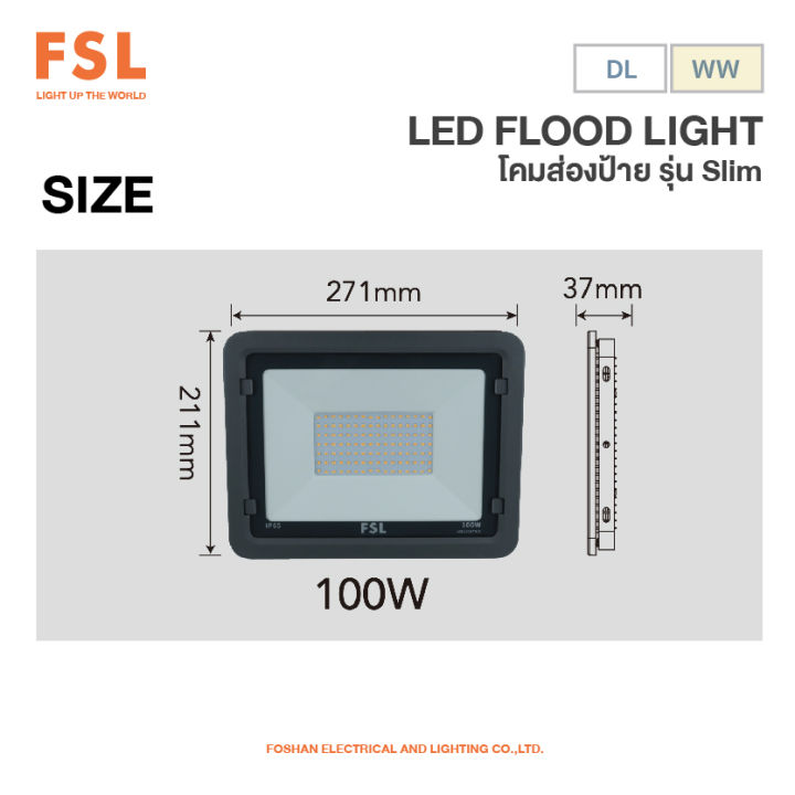 led-flood-light-โคมส่องป้าย-สปอร์ตไลท์-led-100w-ยี่ห้อ-fsl