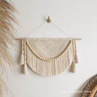 ผนัง Macrame แขวนผ้าม่านกับลูกปัดไม้และ Tassels Handmade ทอสำนักงานบ้าน Decor เนอสเซอรี่ห้องนอน Livingroom Decration