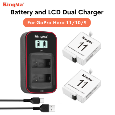 KingMa GoPro Hero 12/11/10/9 Replacement Li-ion Battery and Charger Kit ชุดแบตเตอรี่ 2 ก้อน + แท่นชาร์จ สำหรับ GoPro 9/10/11/12 Black