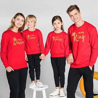 Parent-child Clothes Family Matching Outfits Mother and Daughter Daddy Son Baby boys Sweatshirt looks King Queen printed tshirt