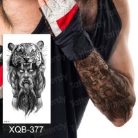 Pengikat Lengan รอยสักผู้ชายเซ็กซี่สีดำรอยสักกันน้ำชั่วคราวหมาป่าเสือ Lion King ดีไซน์ Tatto Tribal แทททูศิลปะเรือนร่างน้ำ