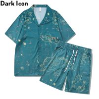 Dark Icon Constellation Full พิมพ์เสื้อผู้ชายวินเทจและกางเกงขาสั้น Summer Holiday Beach Set Man