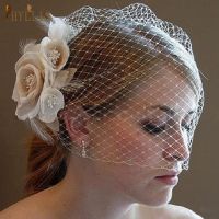 JM01 Handmade Birdcage Veil White Face Net Vintage Wedding Bridal Hats Party Veil With Feather Charming Wedding Fascinators Hair Accessories