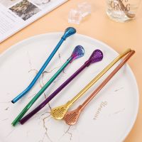 1PC Straw Spoon Metal Drinking Straw Sucker Reusable Stainless Steel Straw Durability Convenient Portable Useful Drinking Straw Specialty Glassware