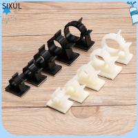 SIXUL 10pcs พลาสติก ที่หนีบออแกไนเซอร์ กาวในตัว สปริง คลิปหนีบสาย ผู้ถือผู้ให้บริการ สายหัวเข็มขัด การจัดการสายไฟ