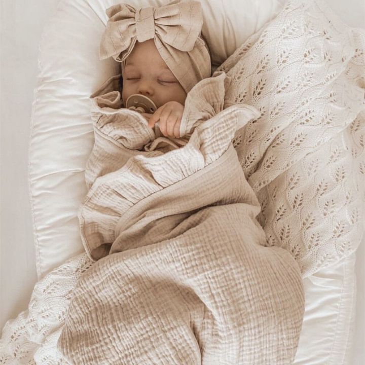 ins-ผ้าห่มผ้าห่มเด็กผ้ามุลลิน-ruffled-สำหรับเด็กแรกเกิดชุดเครื่องนอนเด็กอุปกรณ์สำหรับทารกอินทรีย์จะได้รับผ้าห่มผ้าฝ้ายอุ่น