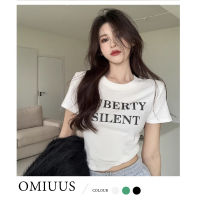 OMIUUS เสื้อยืดแขนสั้นผู้หญิงลายตัวอักษร,เสื้อเสื้อยาวปิดถึงก้นสั้นกระชับสัดส่วนเสื้อยุโรปและอเมริกา