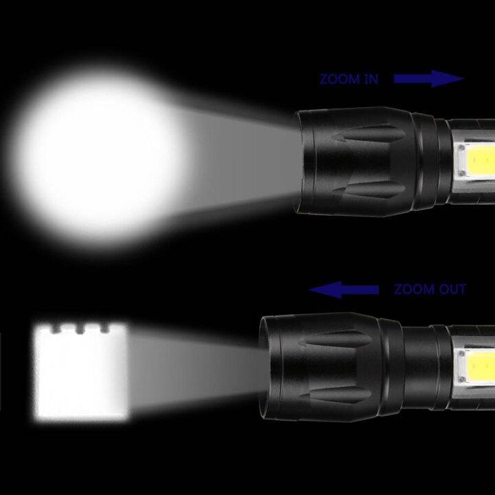 ไฟฉายขนาดเล็กแบบพกพาชาร์จไฟได้-cob-เดินป่ากลางแจ้งไฟฉาย-led-กันน้ำไฟทำงานไฟฉายซูม3โหมดการทำงาน