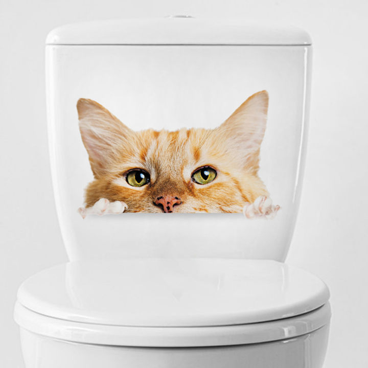 แมวตลกสดใสกันน้ำสติกเกอร์ติดฝาโถส้วมห้องน้ำถอดสติกเกอร์ตกแต่งห้องน้ำได้ง่าย