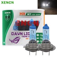 H7 Xencn อะไหล่ Lampu Depan Mobil ไฟรุ่งอรุณ12V 55W สีขาวเย็นหลอดไฟฮาโลเจน3800K แก้วไฟตัดหมอกรถยนต์สีฟ้า2ชิ้นที่จอดรถ