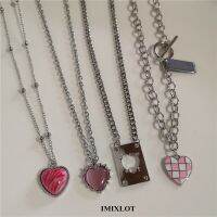 【Preflow ornament】 KpopGoth Aesthetic PinkHeart จี้ Grunge Chain ChokerFor WomenEMO Y2K เครื่องประดับอุปกรณ์เสริม