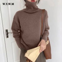 WYWM Cashmere Elegant Turtle Neck Women Sweater Soft Knitted Basic Pullovers O Neck Loose Warm Female Knitwear Jumper