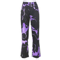 Fashion Cute Slim Print Lightning Contrast Color Slippy SML High Waist Woman Casual Pants Trousers Gothic Pants Y2k Joggers