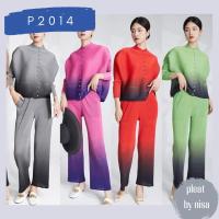 Pleatbynisa P2014 ชุดเซ็ตอัดพลีทไล่สี เสื้อกระดุมจีนแขนยาว มีกระเป๋าสองข้าง เนื้อผ้าคุณภาพ polyester100%