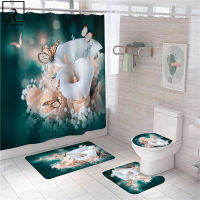 Rose Flower Butterfly Raindrop Print Shower Curtain Bathroom Partition Bath Mat Flannel Toilet Car Washroom Rugs Home De De. Cork