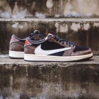 Hot Sale [Original] ΝΙΚΕ Travs- Sc0t- x Ar- J0dn- 1 Low Joint Name Barb Fashion Mens and Womens Basketball Shoes All-Matching Comfortable Sports Shoes Brown Black {Free Shipping}