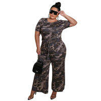 L-5XL plus size jumpsuit women clothing  fashiom Casual camouflage print wide leg summer long compers wholesale Dropshipping