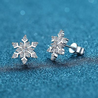 Smyoue Test Passed Moissanite Stud Earrings Women Snowflake Earring 925 Sterling Silver Plated Rhodium Sparkly Fine Jewelry Gift