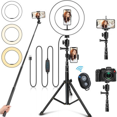 ไฟไลฟ์สด ชุดอุปกรณ์ live สด ขาตั้งไฟไลฟ์สด Dimmable LED Selfie Ring Light with Tripod Photographic Ring Lamp for YouTube Live Vlogging Light RGB LED Soft Ring Light ไฟ 10 นิ้ว 12 นิ้ว ขาตั้งสูงสุด 2.1 เมตร (ฟรี รีโมทบลูทูธ + หัวต่อมือถือ)