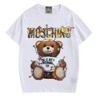 2023 NEWBBR พิมพ์หมีประเดิมแขนสั้นเสื้อยืดลำลองสีขาวสีดำท็อปส์