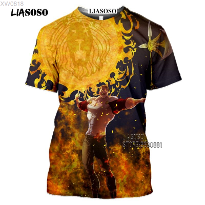2023 (สต็อกเพียงพอ) 2023 NEW LIASOSO Anime The Seven Deadly Sins Mens T-shirt Japanese Meliodas Hawk Escanor Estarossa 3D Print Tshirt Summer Casual Shirtคุณภาพสูง size:S-5XL