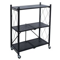 Organize It All 3 Tier Foldable Metal Storage Shelf Rack w/ Wheels in Black for Kitchen/Laundry Room Storage Holders Racks