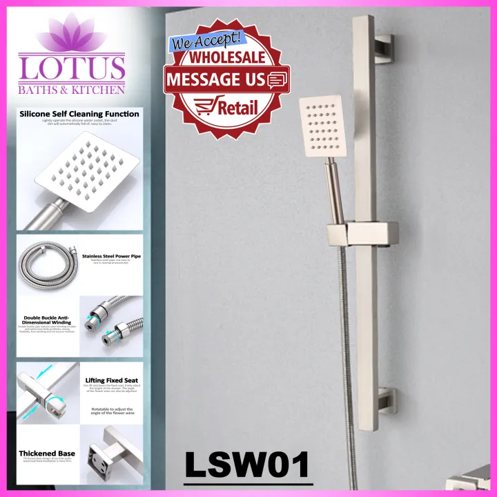 Lotus Baths LSW01 SUS304 Stainless Steel Handheld Shower Bracket Square