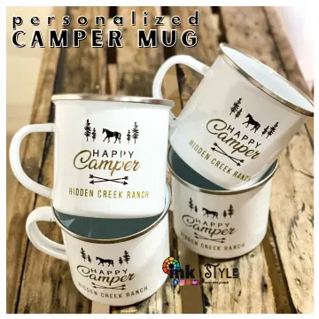 Engraved 500ml White Enamel Camping Mug