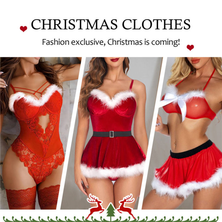 Sexy Women Christmas Lingerie Sleepwear Cosplay Costume Santa Babydoll  Bodysuit