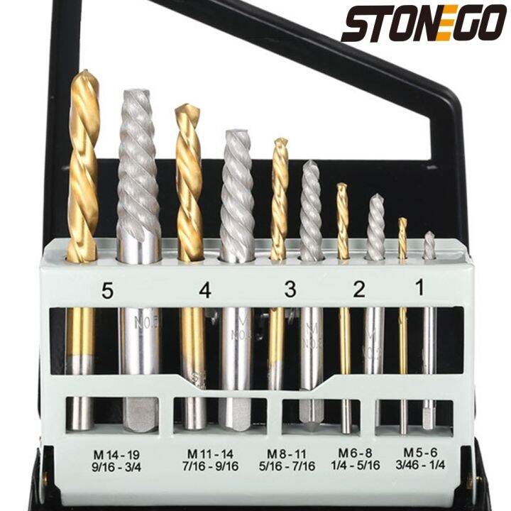 stonego-10pcs-set-convenient-cobalt-left-hand-drill-bit-broken-bolt-damaged-screw-extractor-set-with-metal-case