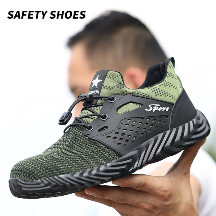รองเท้านิรภัยหัวเหล็กรองเท้าทำงานก่อสร้างกันยอดเยี่ยมสำหรับผู้ชายรองเท้านิรภัยกันการกระแทก