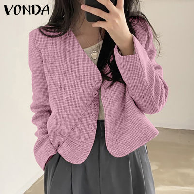 (จัดส่งฟรี)Fancystyle VONDA เสื้อสูทคอวีคอวีสำหรับผู้หญิงชุดแขนยาวเที่ยวกระดุมแถวเดียวสำหรับลำลองธุรกิจ