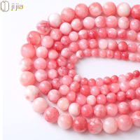 JIJIA สีชมพูหยกเปอร์เซียสีขาว6มม. ลูกปัดอัญมณีธรรมชาติหลวมลูกปัดสีขาวสีชมพูกลมสำหรับทำเครื่องประดับ