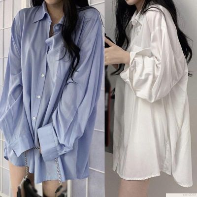 Long Sleeve Loose Fit Lightweight Shirts forWomen Vintage Solid Color Lapel Collar Work Office Blouse