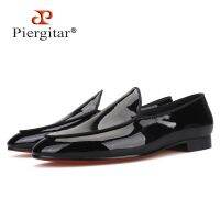 Piergitar 2022 New Arrival Men Patent Leather Shoes Party And Wedding Mens Dress Shoes Handmade Slip-On Loafers Red Bottom