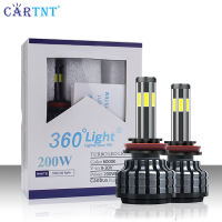 CarTnT หลอดไฟไฟหน้ารถมอเตอร์ไซค์แบบ LED รถยนต์6ด้าน1คู่ H4 H7 H8 H11 9005 HB3ไฟ HB4 9006ขนาด6000K 22000LM 200W 12V โคมไฟไฟ LED รถตัดหมอก