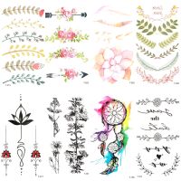 Water Color Leaf Flower Arrow Temporary Tattoo Girl Wrist Party Tattoo Sticker Transferable Body Arm Art Fake Flash Tatto Women