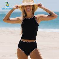 [HOT 2023] Beachsissi 2023ผู้หญิงสีขาว Trim Tankini ชุด2ชิ้นคอกลมสีดำบิกินี่ชุดว่ายน้ำ Tummy ควบคุมว่ายน้ำ Beachwear ชุดว่ายน้ำ