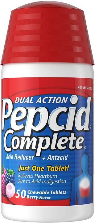 Pepcid Complete Dual Action Acid Reducer Antacid Berry Flavor 50 Chewable Tablets Lazada Ph