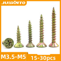 JUIDINTO 15-30pcs สกรูไม้แผ่นใยไม้อัดสกรูเล็บ M3.5 M4 M5 สีเหลืองสังกะสี Self Tapping สกรูไม้สำหรับตู้ Chipboard สกรู-xnbno5044